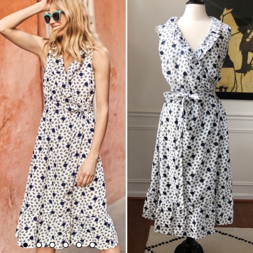 Boden Nancy Linen Dress Ivory Spotty Bloom 14R